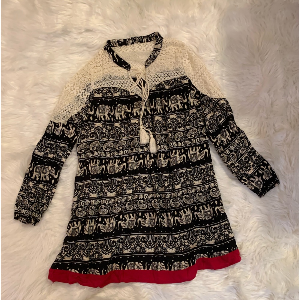 NWOT Women’s ENTRO Dress/Tunic Elephant print. Large. Cream, black and …